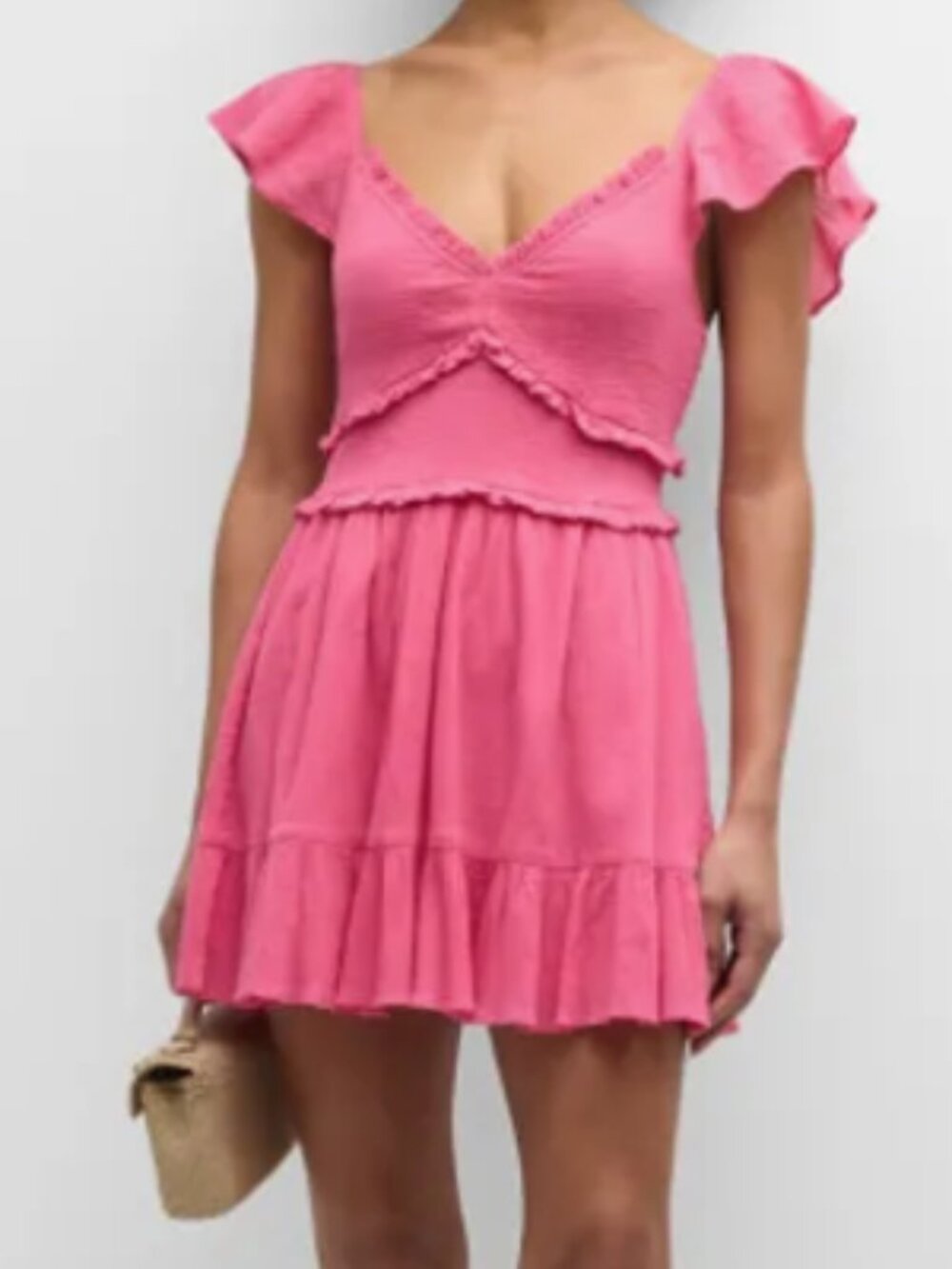 LoveShackFancy Ivella Smocked Ruffle-Sleeve Cotton Gauze Mini Dress